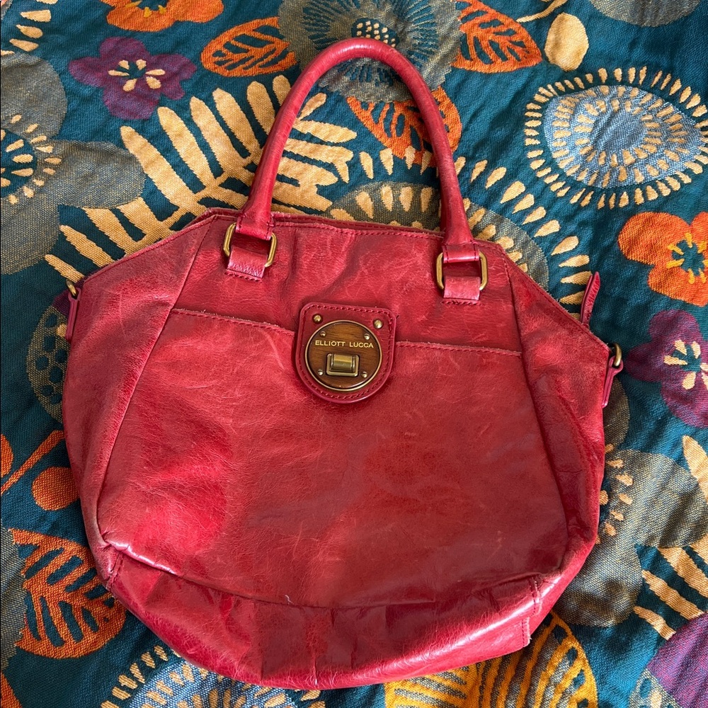 Elliott Lucca red leather bag double handles missing  crossbody original strap